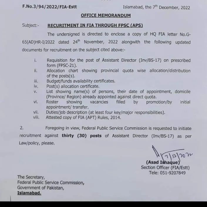 FIA Jobs 2023 Online Apply - www.fia.gov.pk jobs 2023