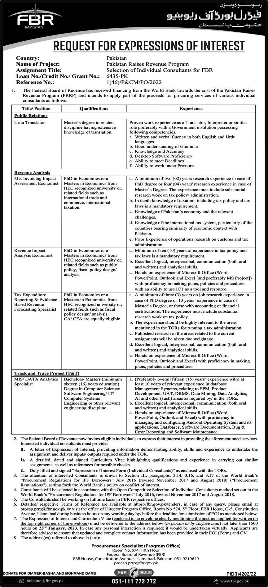FBR Jobs 2023 - www.fbr.gov.pk jobs 2023