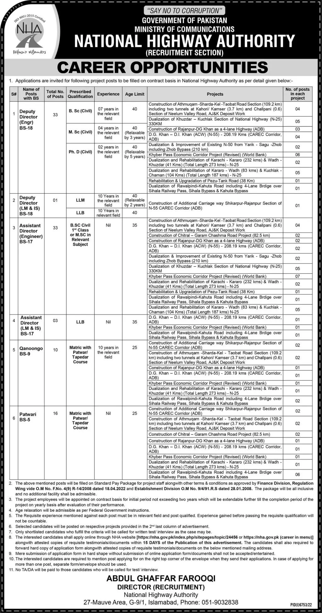 NHA Jobs 2023 - www.nha.gov.pk jobs 2023