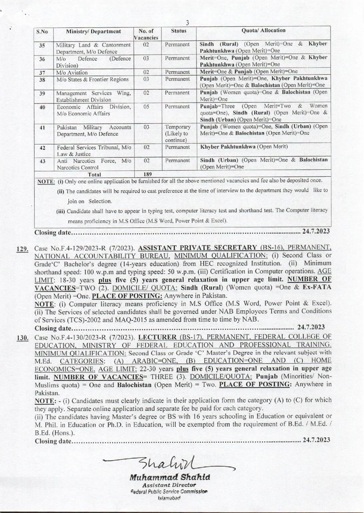 FPSC Jobs Advertisement 2023 - www.fpsc.gov.pk 2023