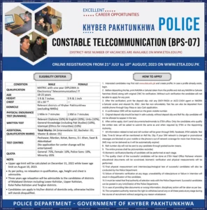 KPK Police Jobs 2023 Online Apply - www.etea.edu.pk