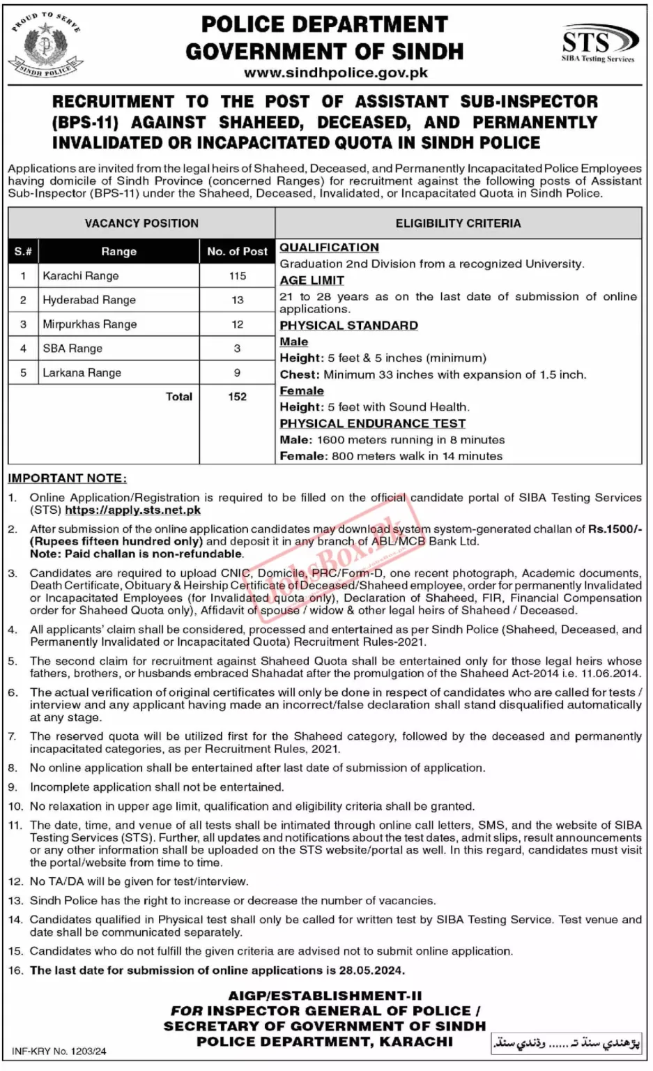 Sindh Police Jobs 2024 Application Form - www.sindhpolice.gov.pk jobs 2024